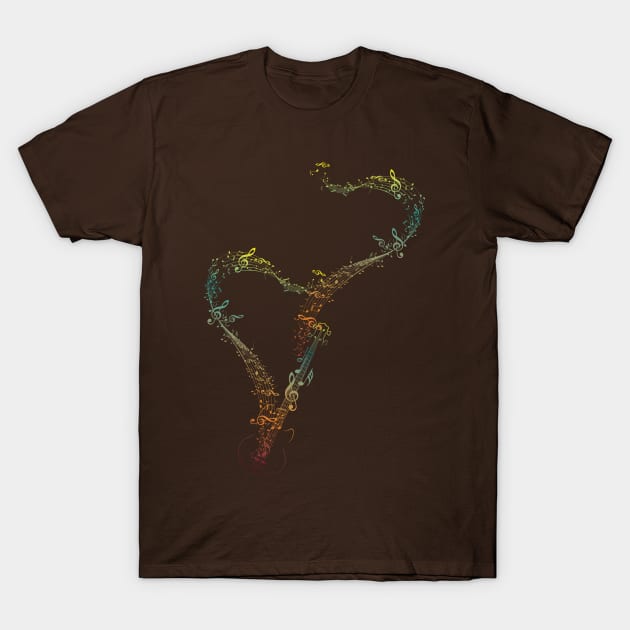 Guitar and flowing Music Notes T-Shirt by AnnArtshock